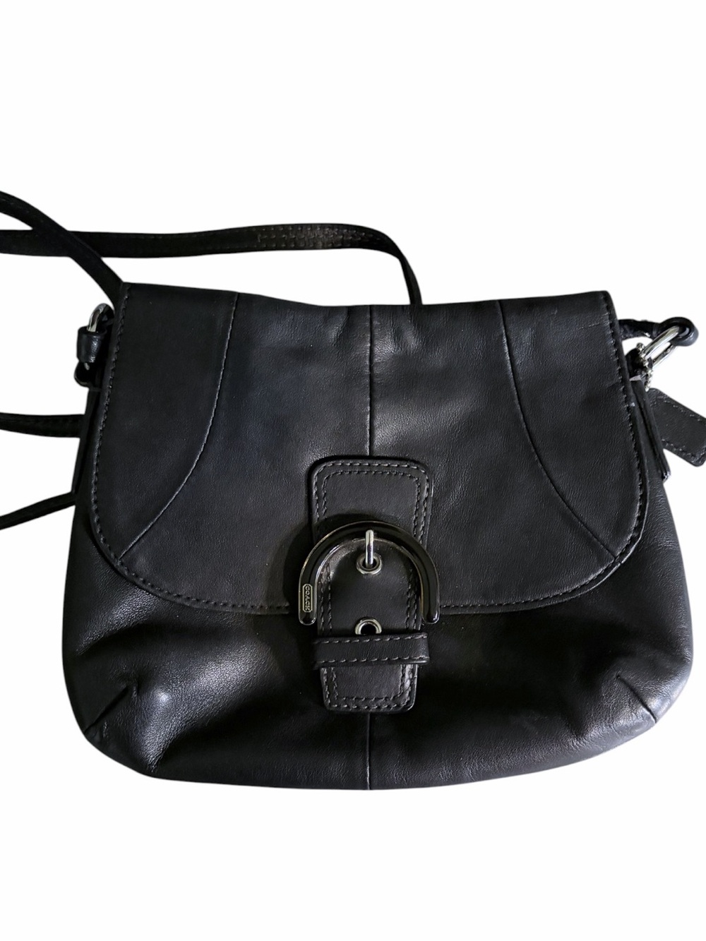 Coach SoHo Black Leather Small Buckle Front Crossbody Vintage Y2K EUC